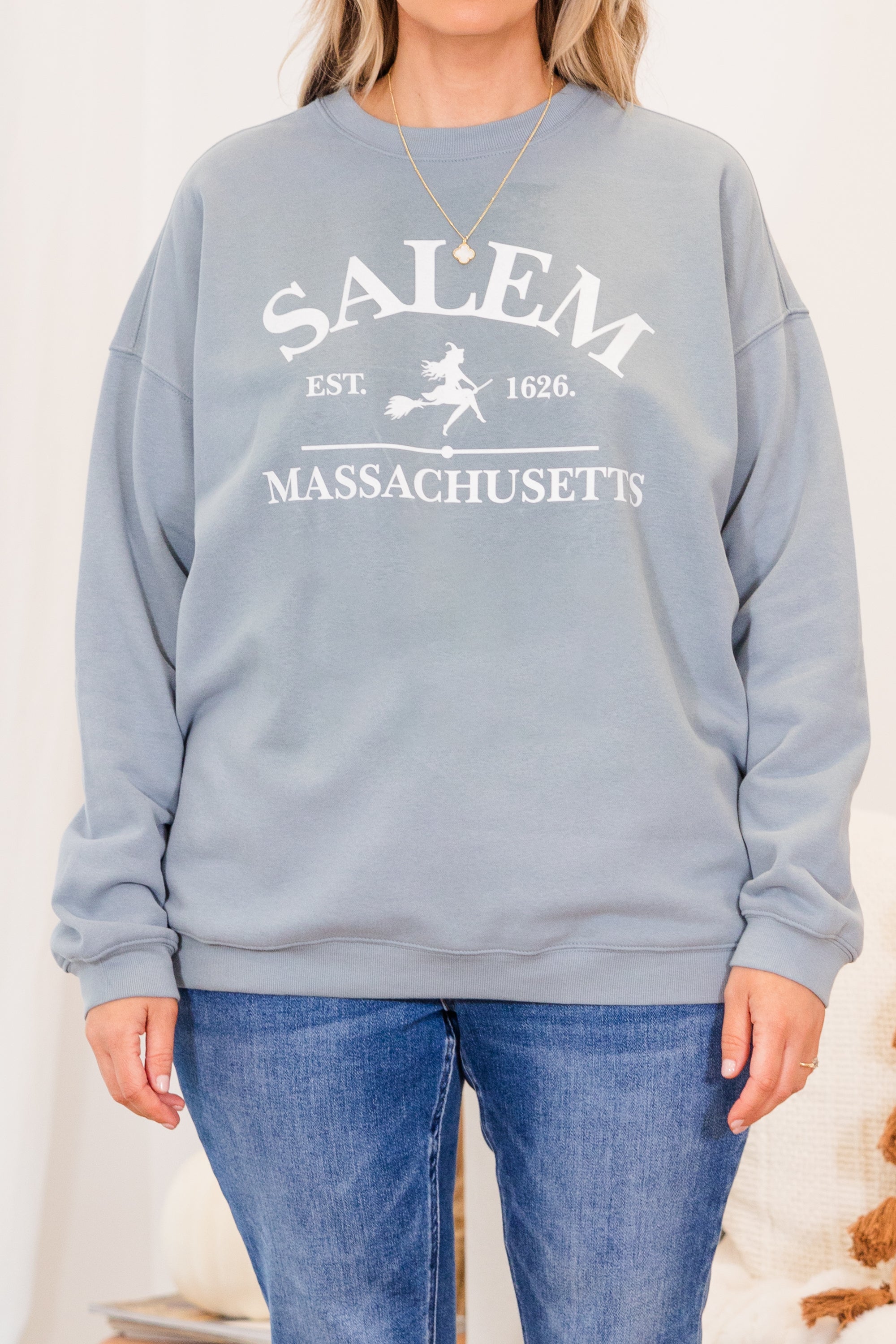 Spooky In Salem Pullover. Denim