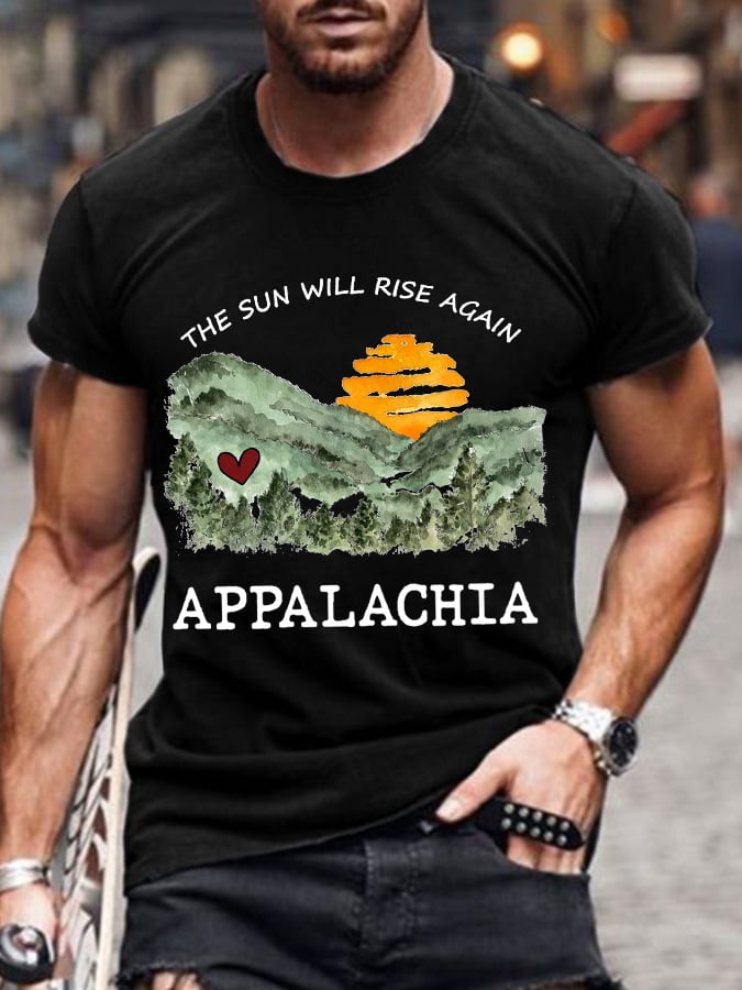 Men's Appalachia Strong.The Sun Will Rise Again Printed Casual T-Shirt