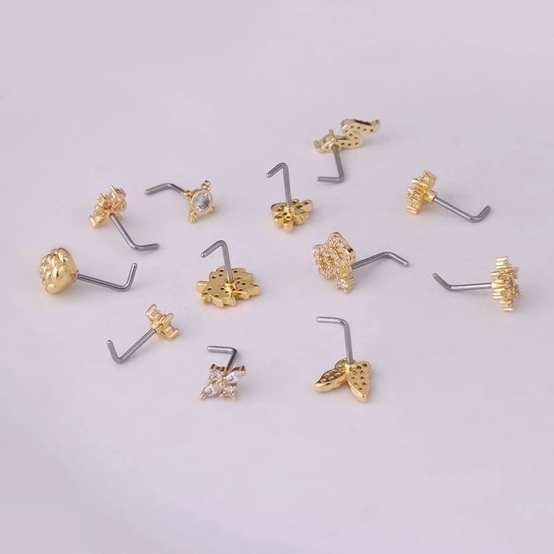 Nose Rings & Studs Fashion Crown Flower 316L Stainless Steel  Copper Plating