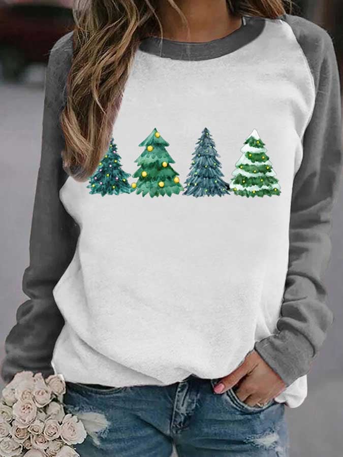 Women's Christmas Trees Print Casual Long Sleeve Hoodie