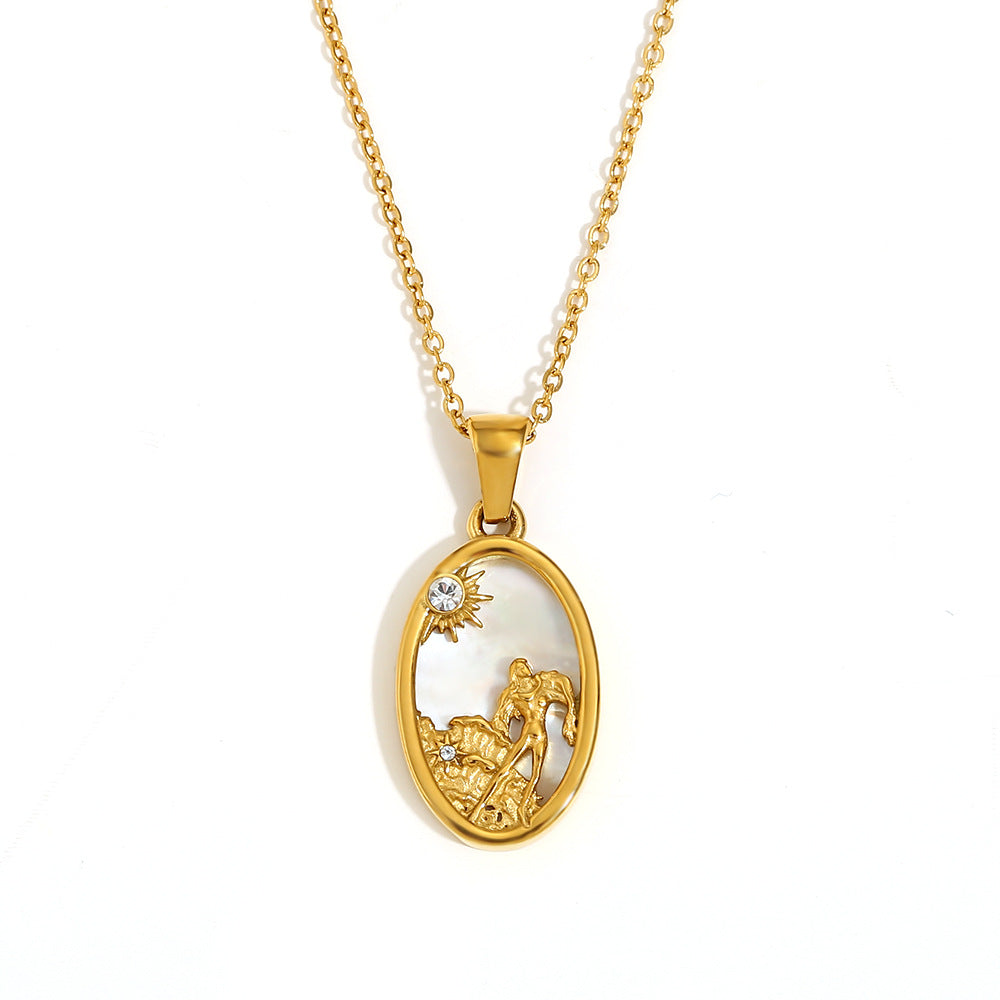 Niche Retro Pendant Stainless Steel 18K Gold Plated Red Agate Love Flower Manta Ray Necklace Female
