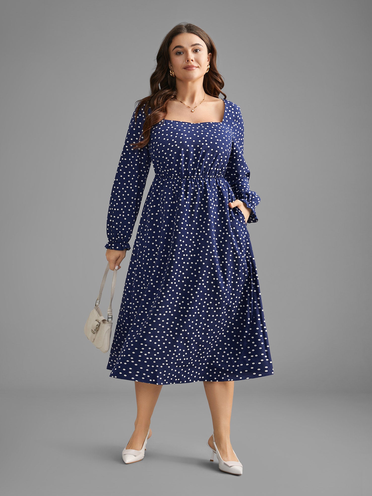 Polka Dot Heart Neckline Midi Dress