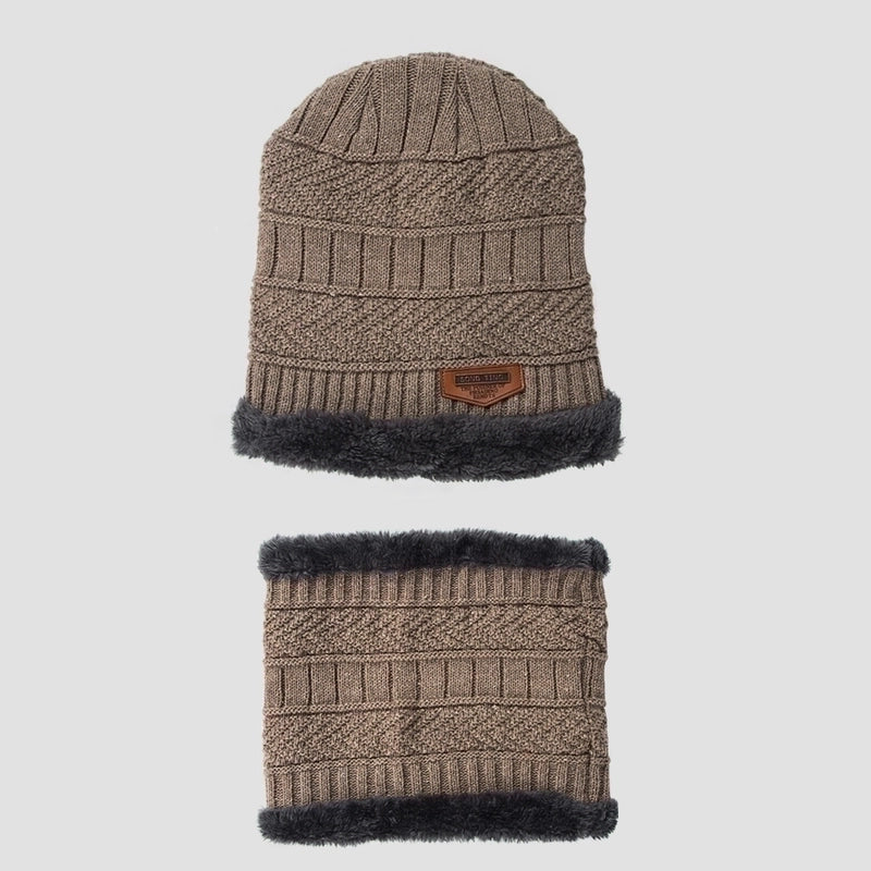 New Korean Style Knitted Scarf Hat Set Fashionable Men's And Women's Warm With Velvet Thick Woolen Cap Scarf Autumn And Winter