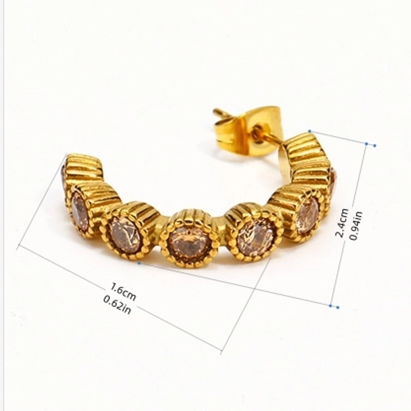 3 Pieces Elegant Vintage Style C Shape Inlay 304 Stainless Steel Artificial Gemstones Artificial Gemstones 18K Gold Plated Ear Studs