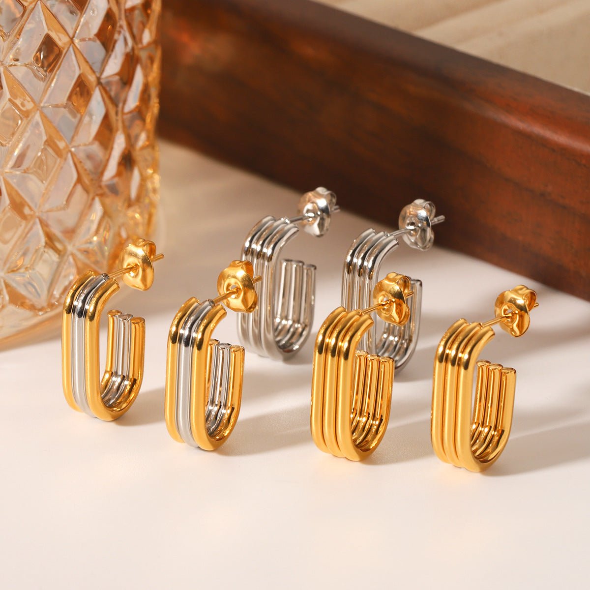 Ins Style Multi-Layer Titanium Steel Earrings 18K Gold Stainless Steel Linear Earrings Personality All-Match Earrings For Women