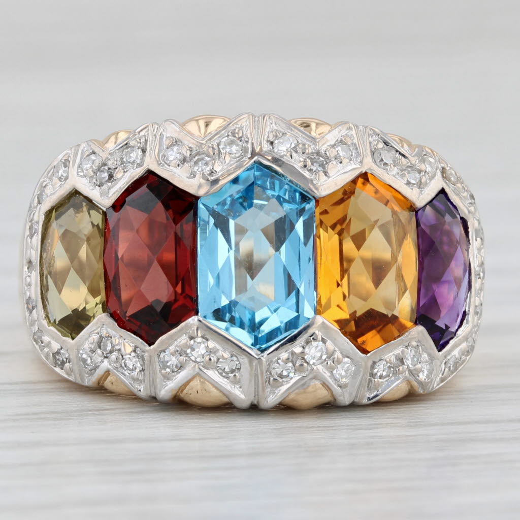 5.25ctw Gemstone Diamond Ring 14k Gold Size 7 Amethyst Topaz Garnet Quartz