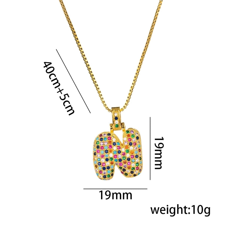 Titanium Steel 18K Gold Plated Minimalist Inlay Letter Zircon Pendant Necklace