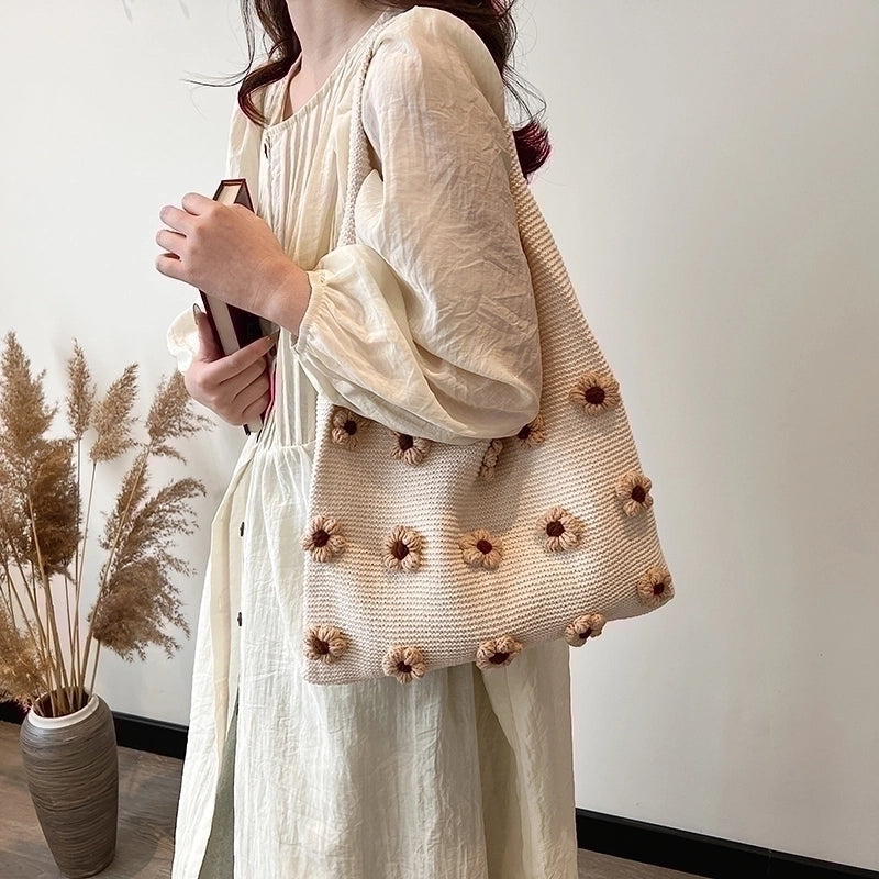 Women's Knit Flower Cute Sewing Thread Open Underarm Bag