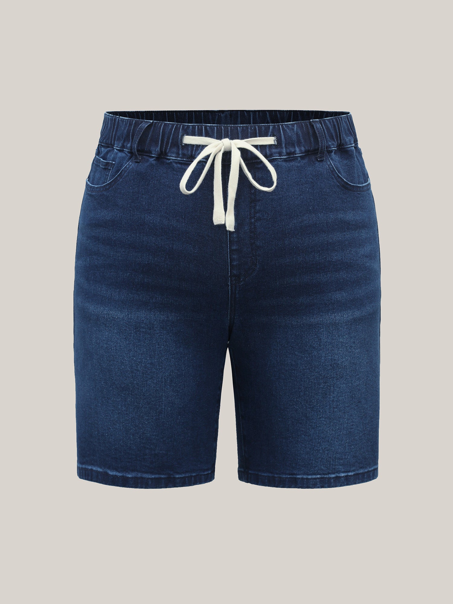 Stretchy Waist Tie Straight-Leg Denim Shorts