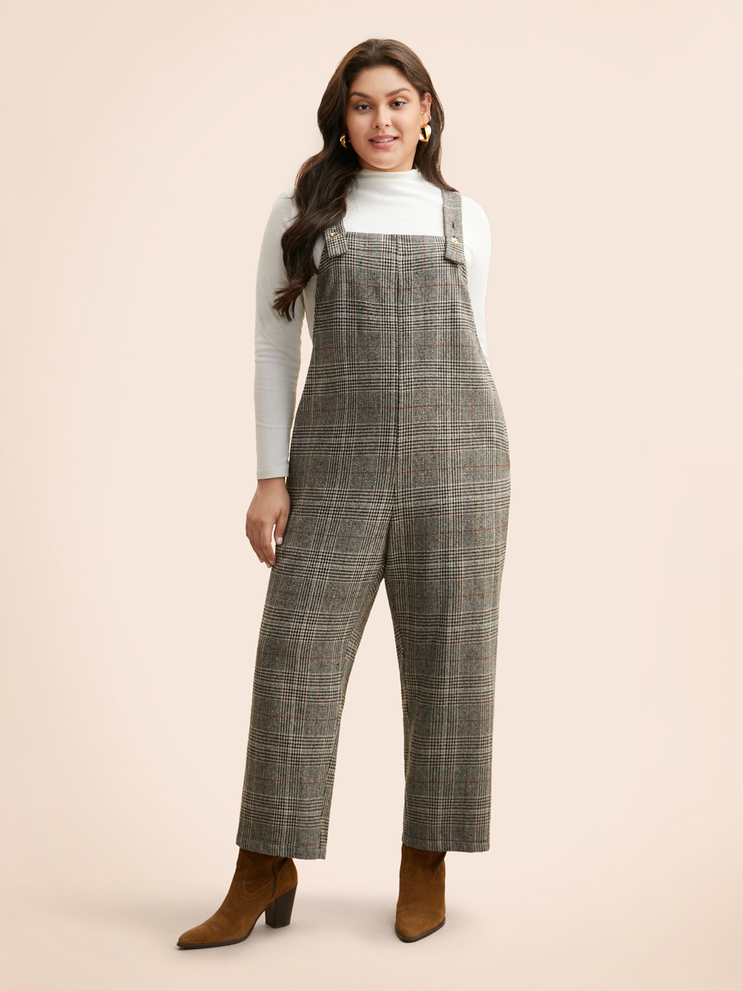 Plaid Adjustable Straps Pocket Jumpsuit