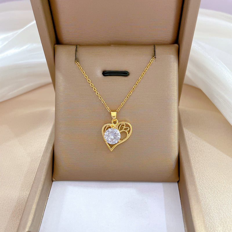 Cartoon East Asia Symbol Lucky Cat Geometric Titanium Steel Diamond Inlay Necklaces