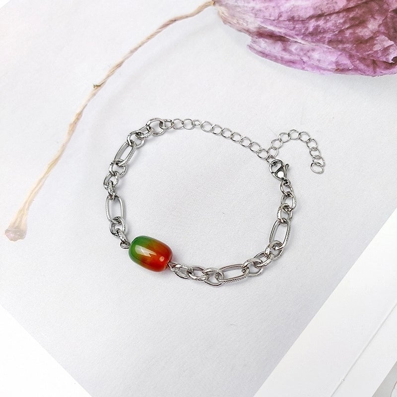 Simple New Stainless Steel Titanium Steel Natural Agate Stone Couple Bracelet Men And Women Jewelry Foreign Trade Exclusive