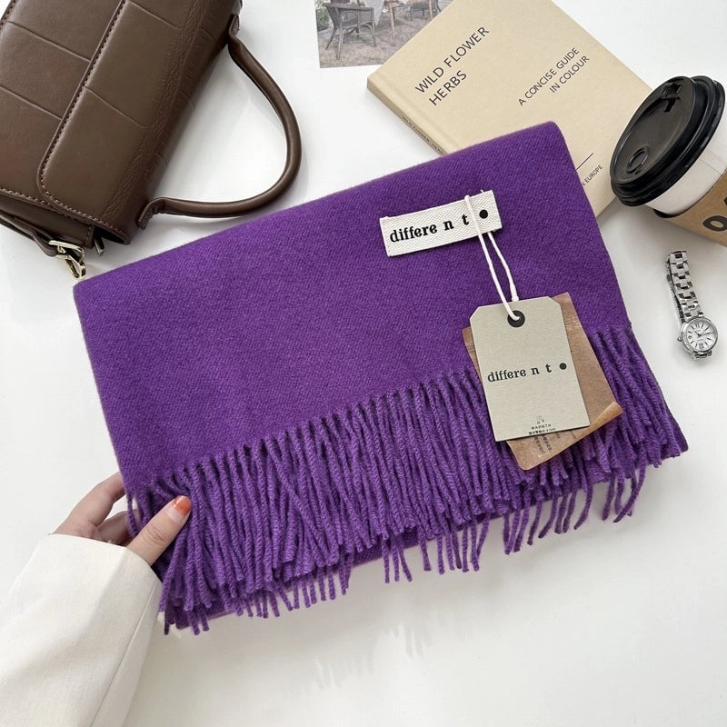 Women's Elegant Retro Solid Color Imitation Cashmere Tassel Scarf
