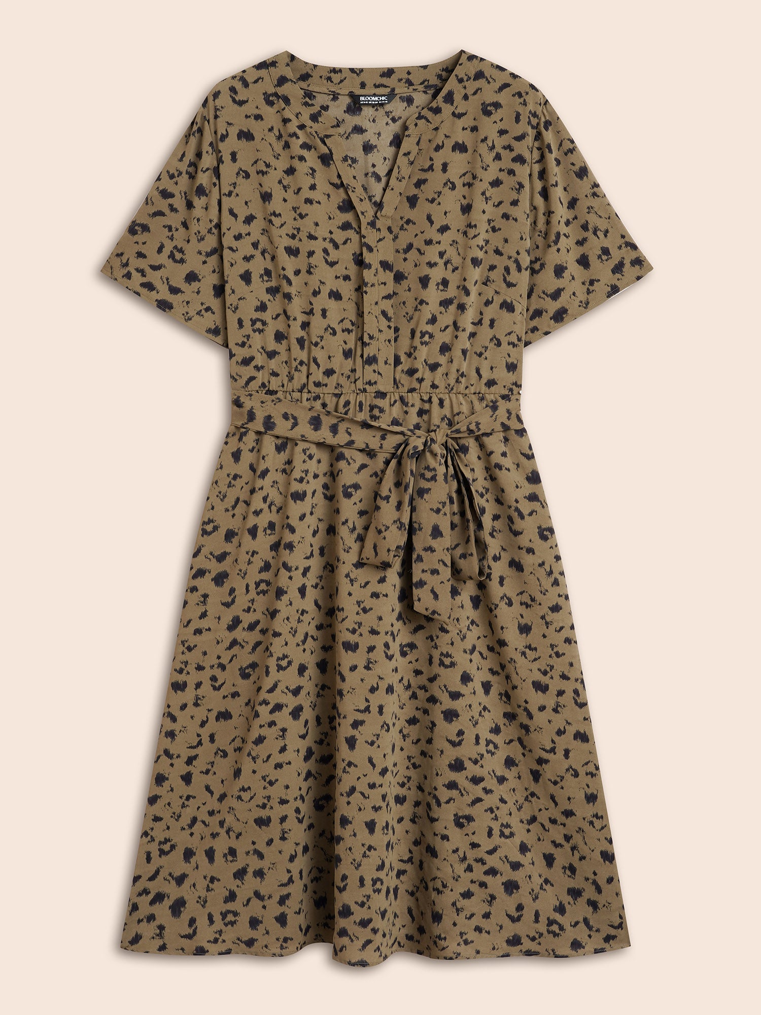 Leopard Print Notched Pocket Belted Dress