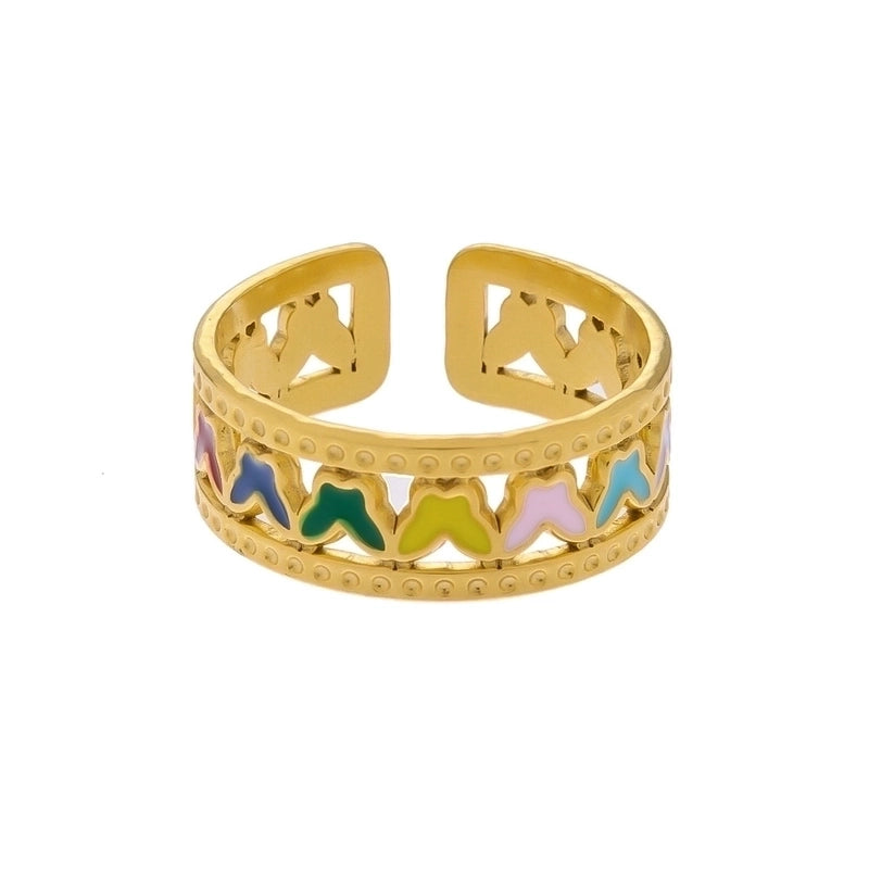 Vintage Style Color Block Stainless Steel 18K Gold Plated Plating Open Rings