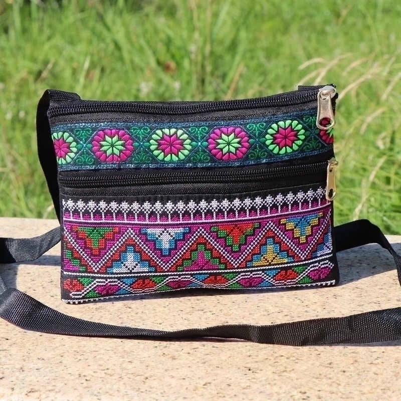 Women's Small Canvas Floral Vintage Style Square Zipper Shoulder Bag