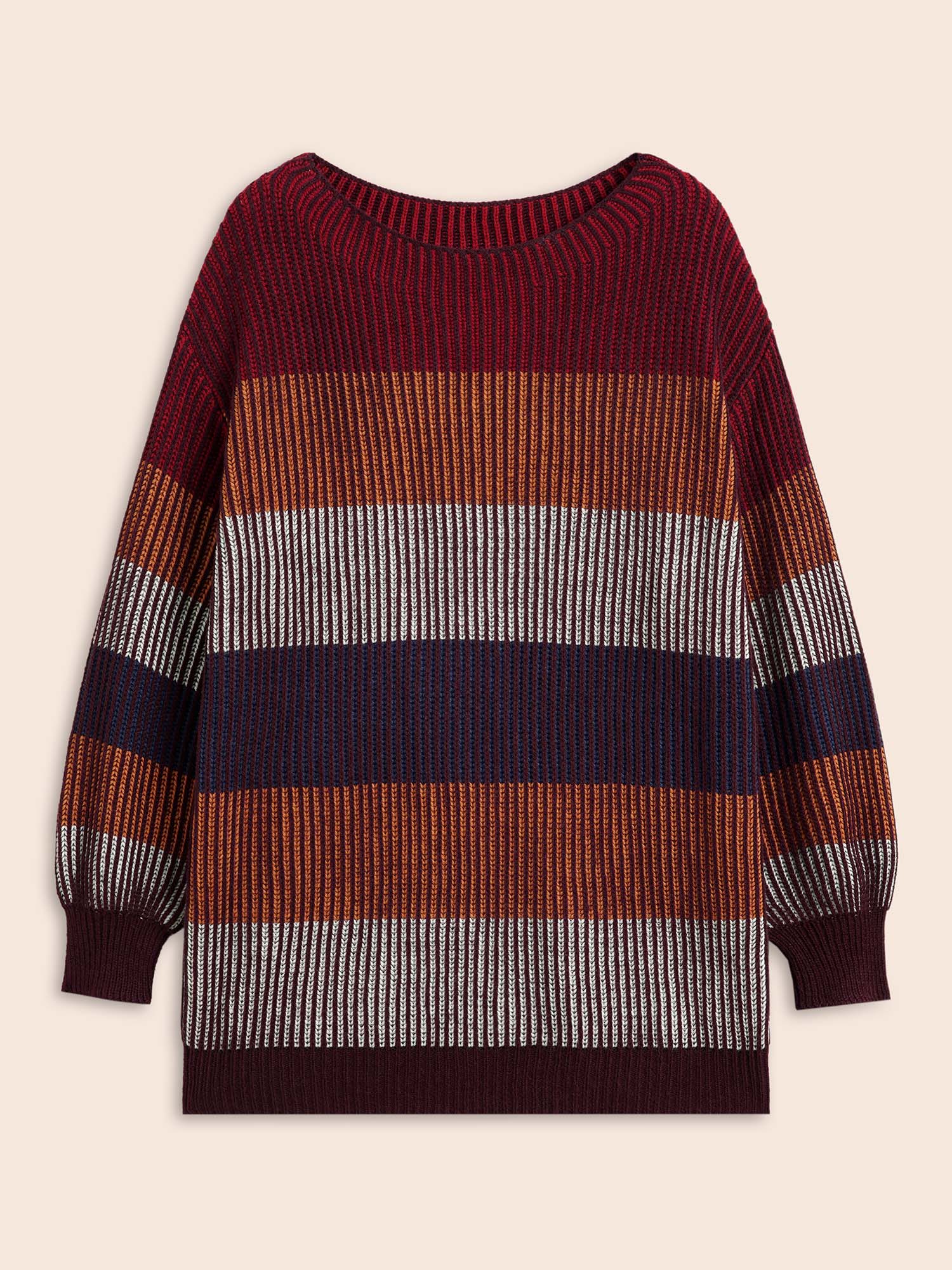 Textured Striped Contrast Patchwork Pullover