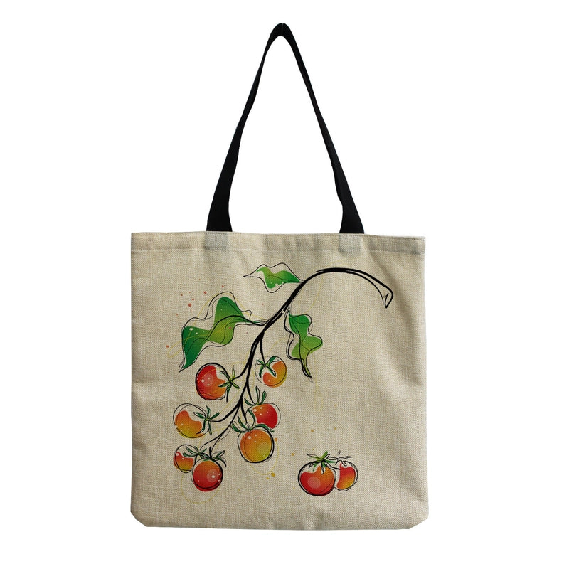 Unisex Linen Plant Fruit Basic Square Open Shoulder Bag