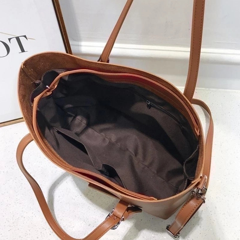 Large Pu Leather Vintage Style Tote Bag Shoulder Bag