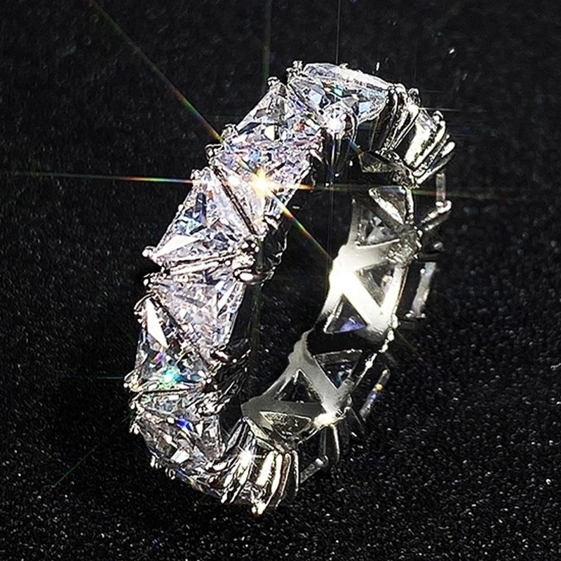 Whole Circle Full Inlaid Single Row Triangular Zircon Copper Ring Female