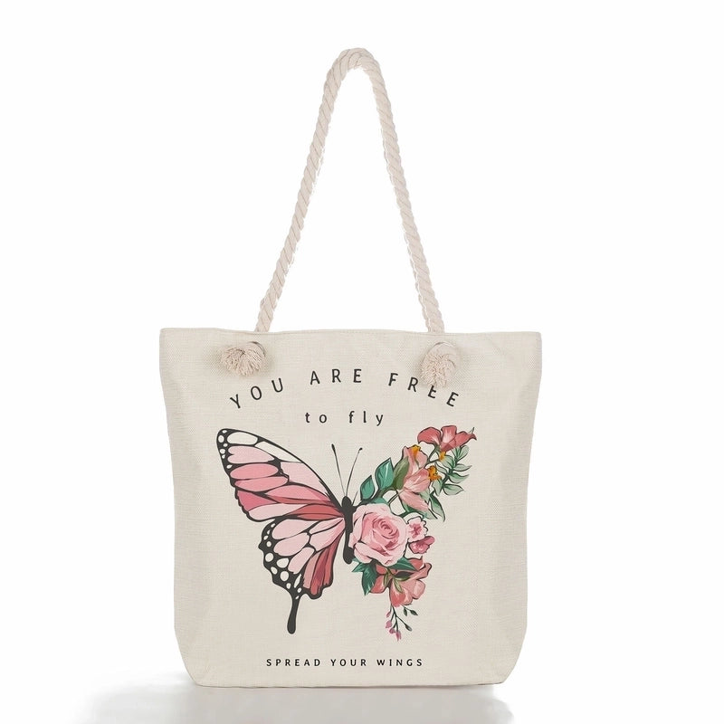 Women'S Vacation Butterfly Canvas Shopping Bags