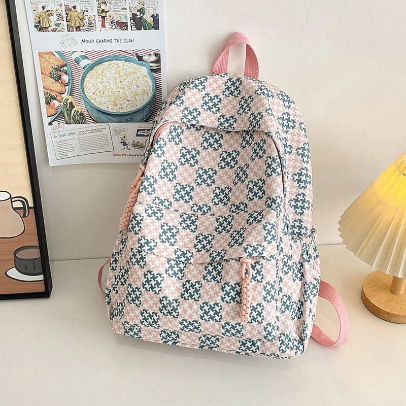 Women's Oxford Cloth Color Block Cute Square Zipper Fashion Backpack