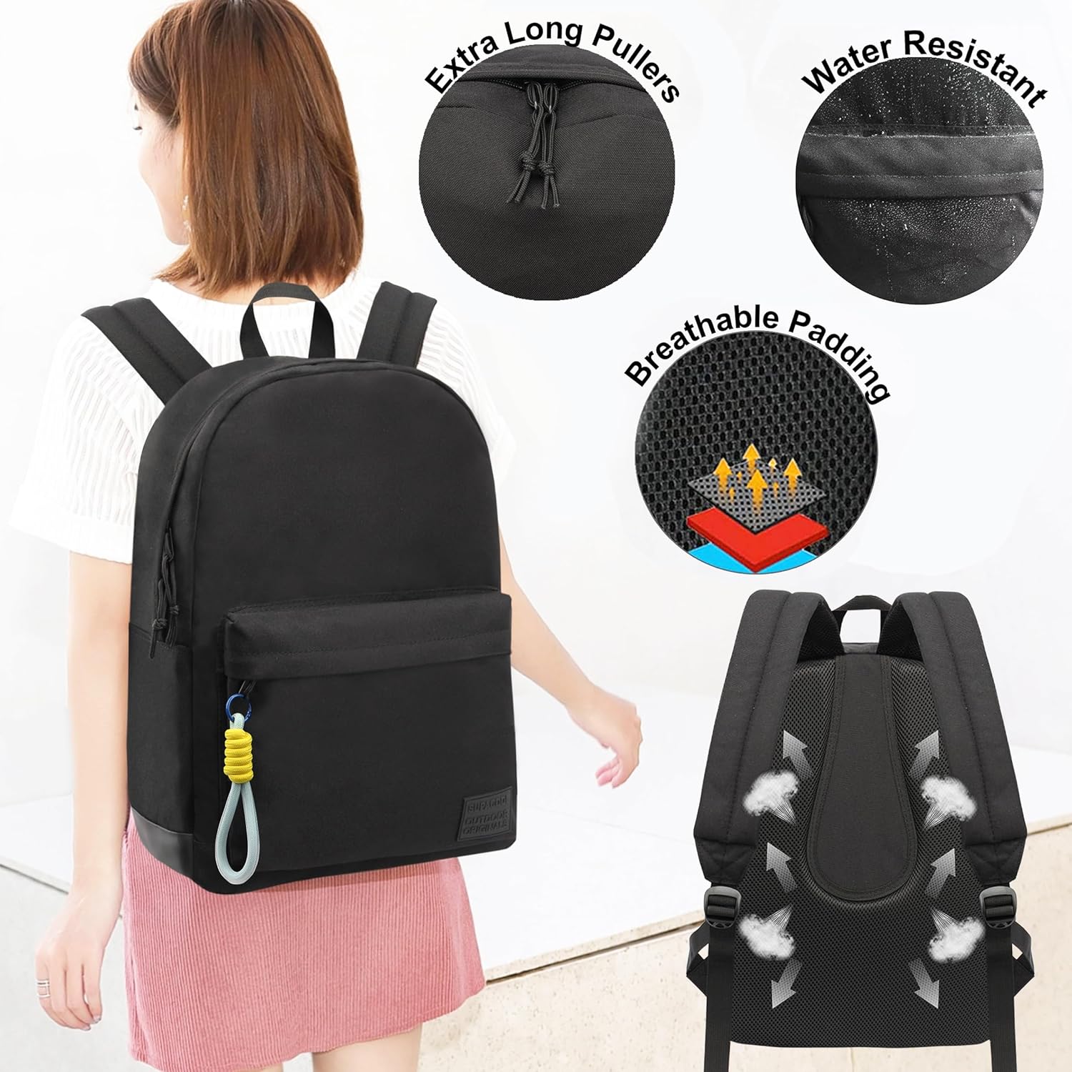 SUPACOOL Casual Laptop Backpack for Men and Women, School Backpack for Boys and Girls, College Bookbag, USB Charging Port, Lightweight Back Pack(Black)