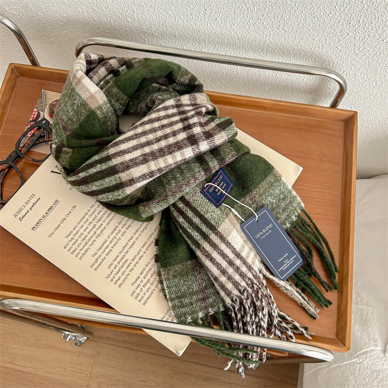 Women's Retro Plaid Polyester Tassel Scarf