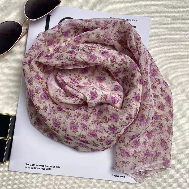Women's Sweet Minimalist Color Block Georgette Printing Silk Scarf