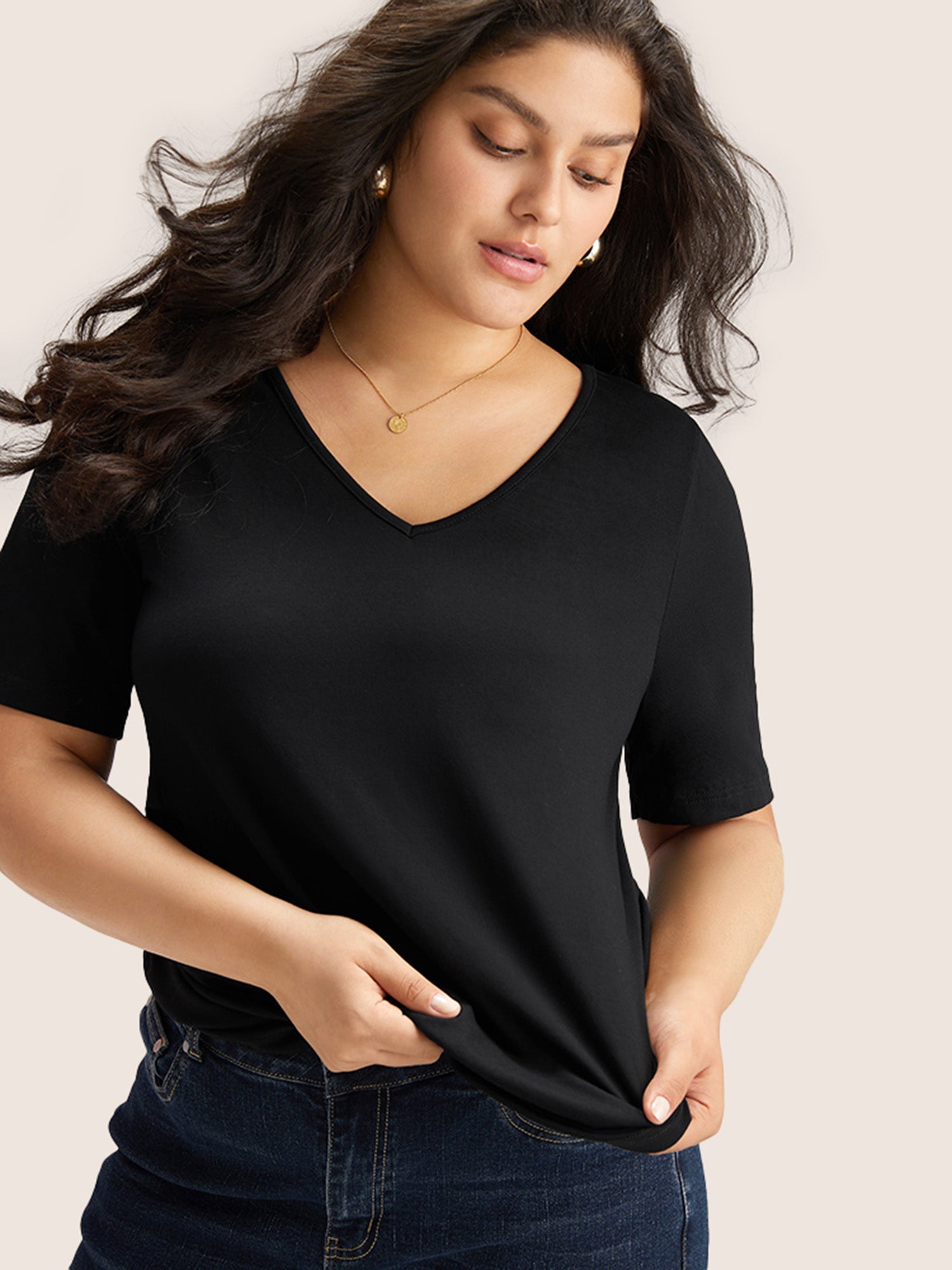 Cotton V Neck Plain Basic T-shirt