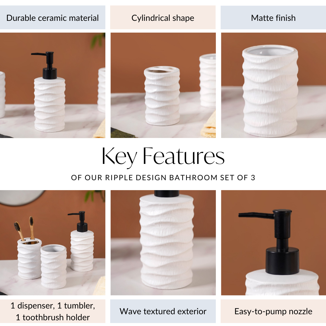 Ripple Design Bathroom Set Of 3 Matte White