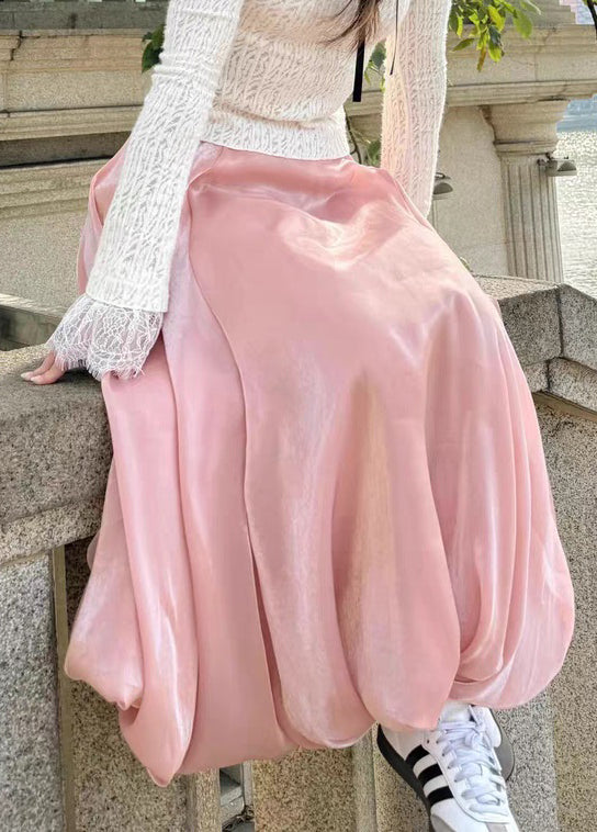 Women Pink Solid High Waist Skirts Summer