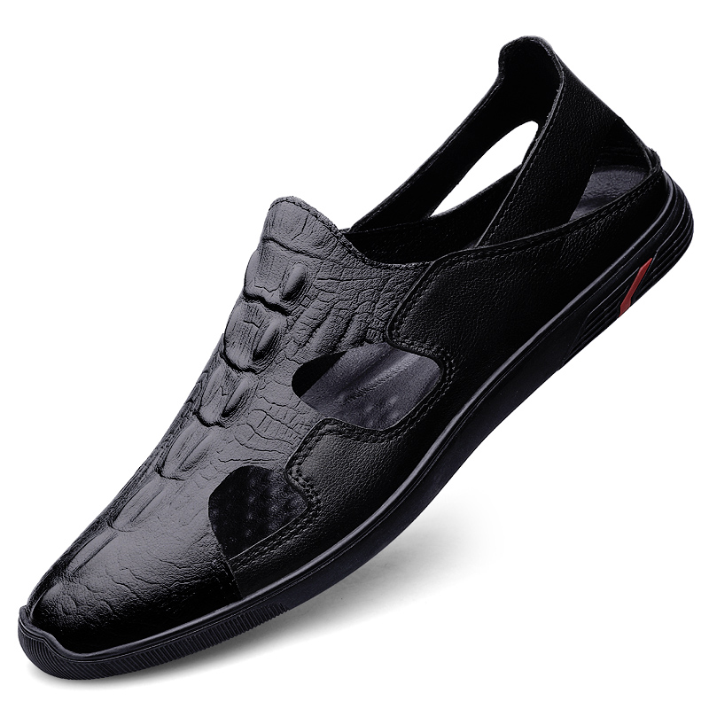 Abeerbajpai Slip on Shoes 2024 New Men's Black Hollowed Out Breathable Business Casual Shoes Men Casual Leather Shoes Korean Version Sandals Male Loafers