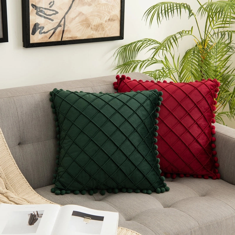 Retro Plaid Solid Color Chemical Fiber Pillow Cases