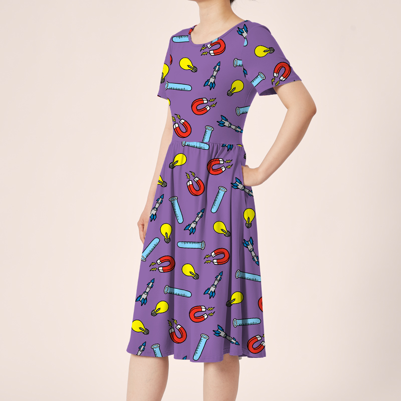 Travel In The World Of Science Teacher Printed One Piece Dress