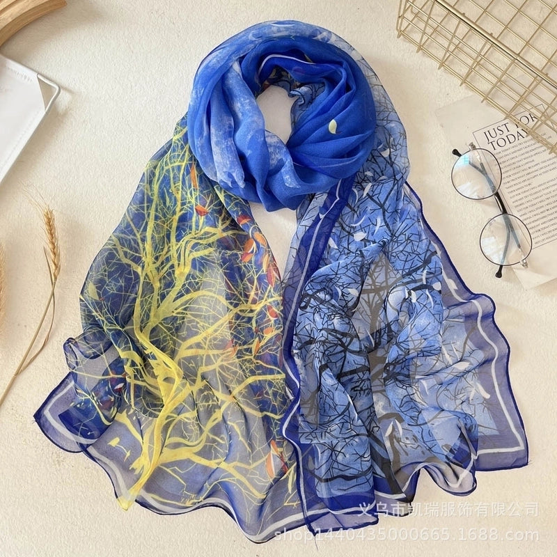 Women's Vacation Color Block Floral Polyester Silk Scarves