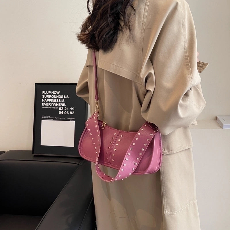 Women's Pu Leather Solid Color Classic Style Sewing Thread Pillow Shape Zipper Shoulder Bag