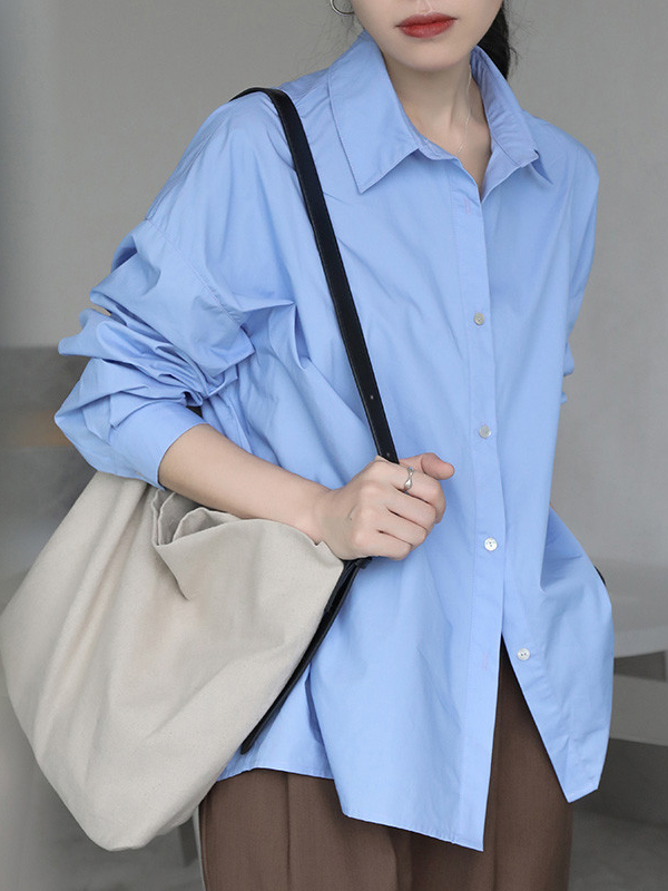 Long Sleeves Loose Split-Joint Lapel Blouses&Shirts Tops
