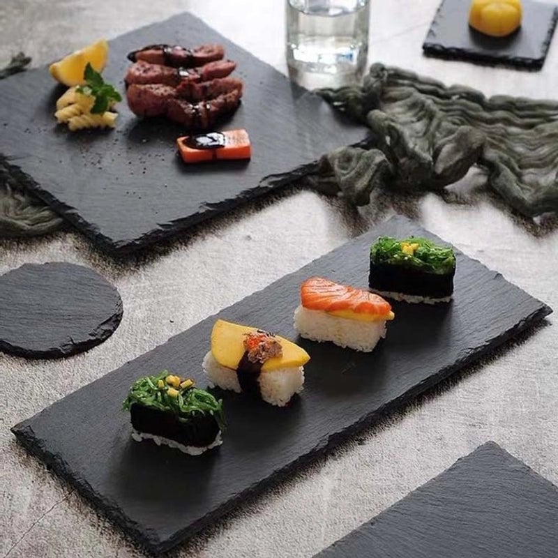 Slate Dinner Plate Dessert Sushi Plate Western Food Black Slate Plate Tableware Flat Plate Barbecue Steak Plate