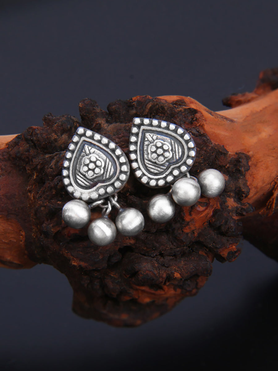 Women Vintage Silver Heart Tssel Earrings