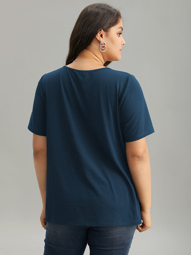 Solid Keyhole Cut Out T-shirt