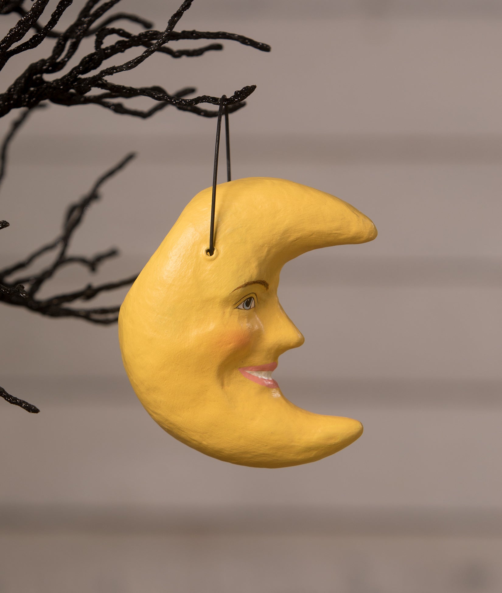 Golden Moon Bucket Ornament. Paper Mache