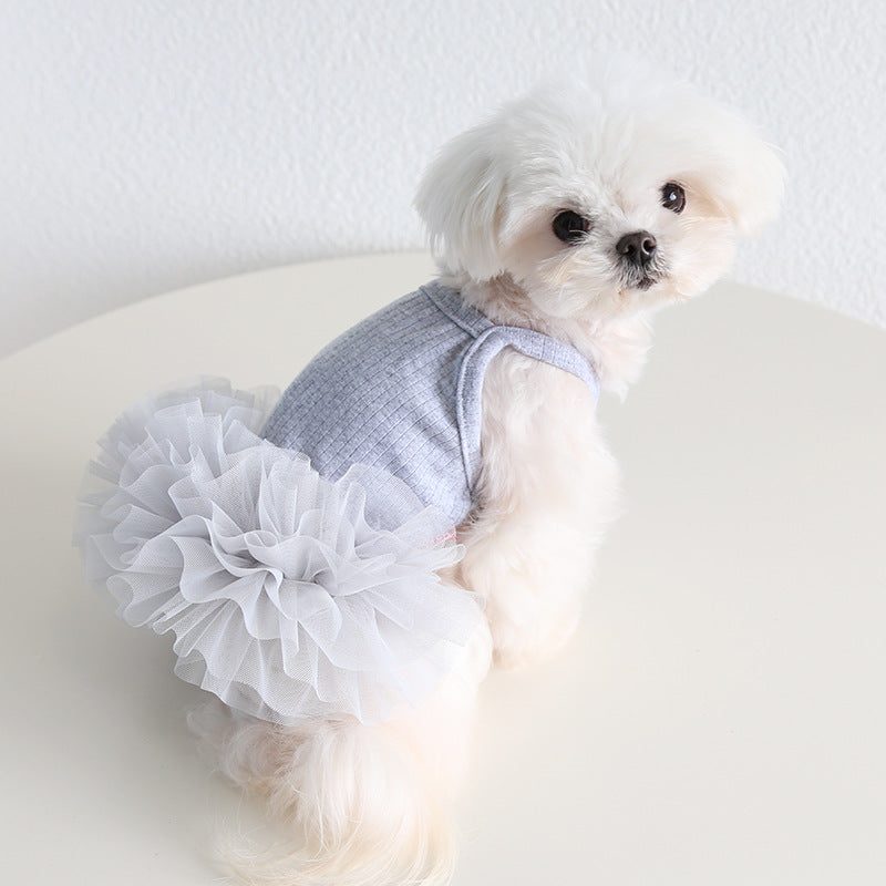 Cotton Solid Color Dog Cat Lace Dress