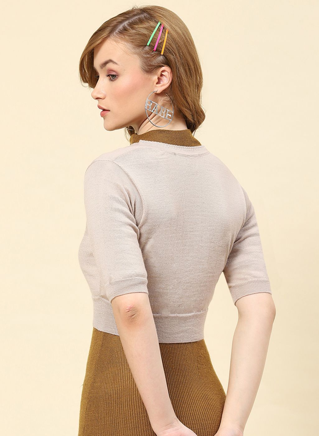 Women Beige Solid Pure wool Blouse