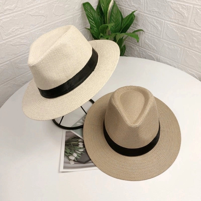 Paper Grass Large Flat Brim Top Hat For Middle-aged And Elderly Summer Sunscreen Sun Hat Panama Straw Hat Men's Outdoor Sun Hat