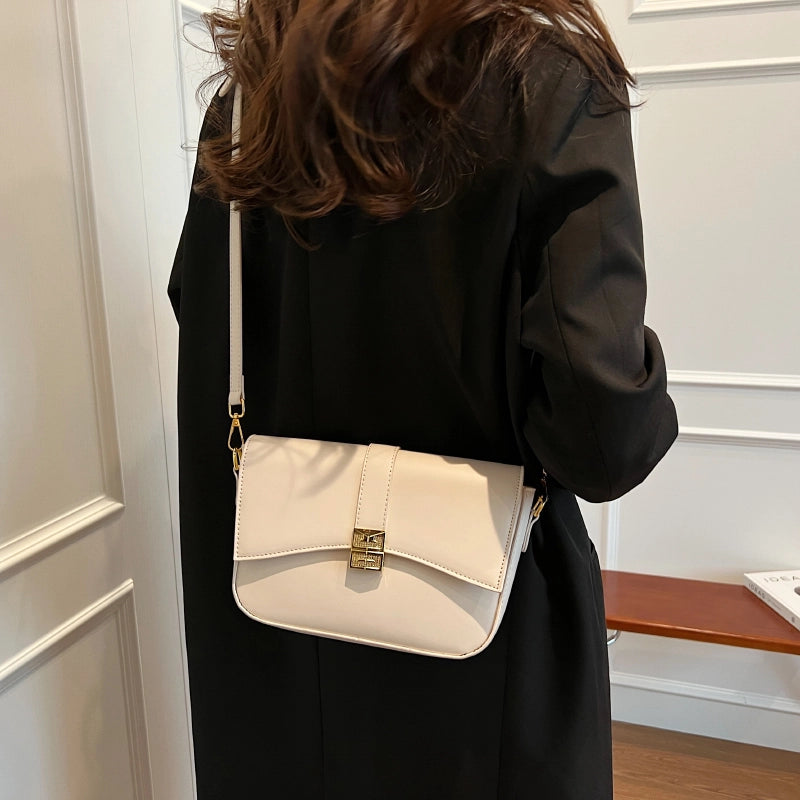 Women's Pu Leather Solid Color Basic Vintage Style Sewing Thread Square Zipper Magnetic Buckle Shoulder Bag Crossbody Bag