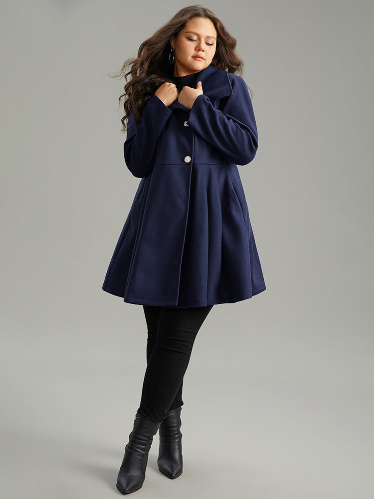 Plain Button Up Pocket Asymmetrical Lapel Collar Coat