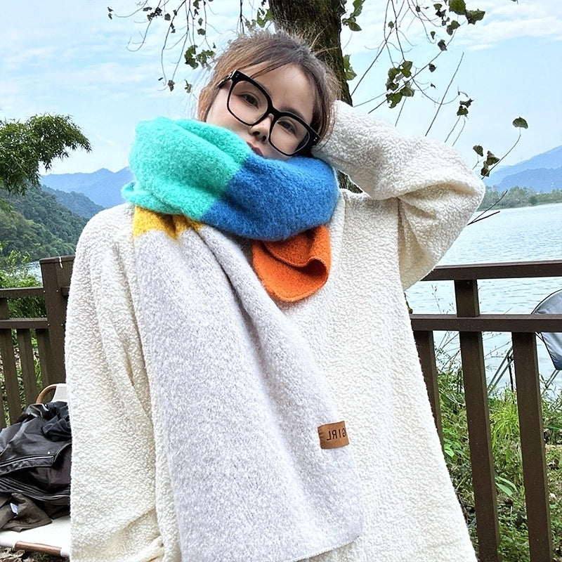 Autumn And Winter New Dopamine Contrast Color Rainbow Thickened Warm High-grade Scarf Long Minimalist Scarf