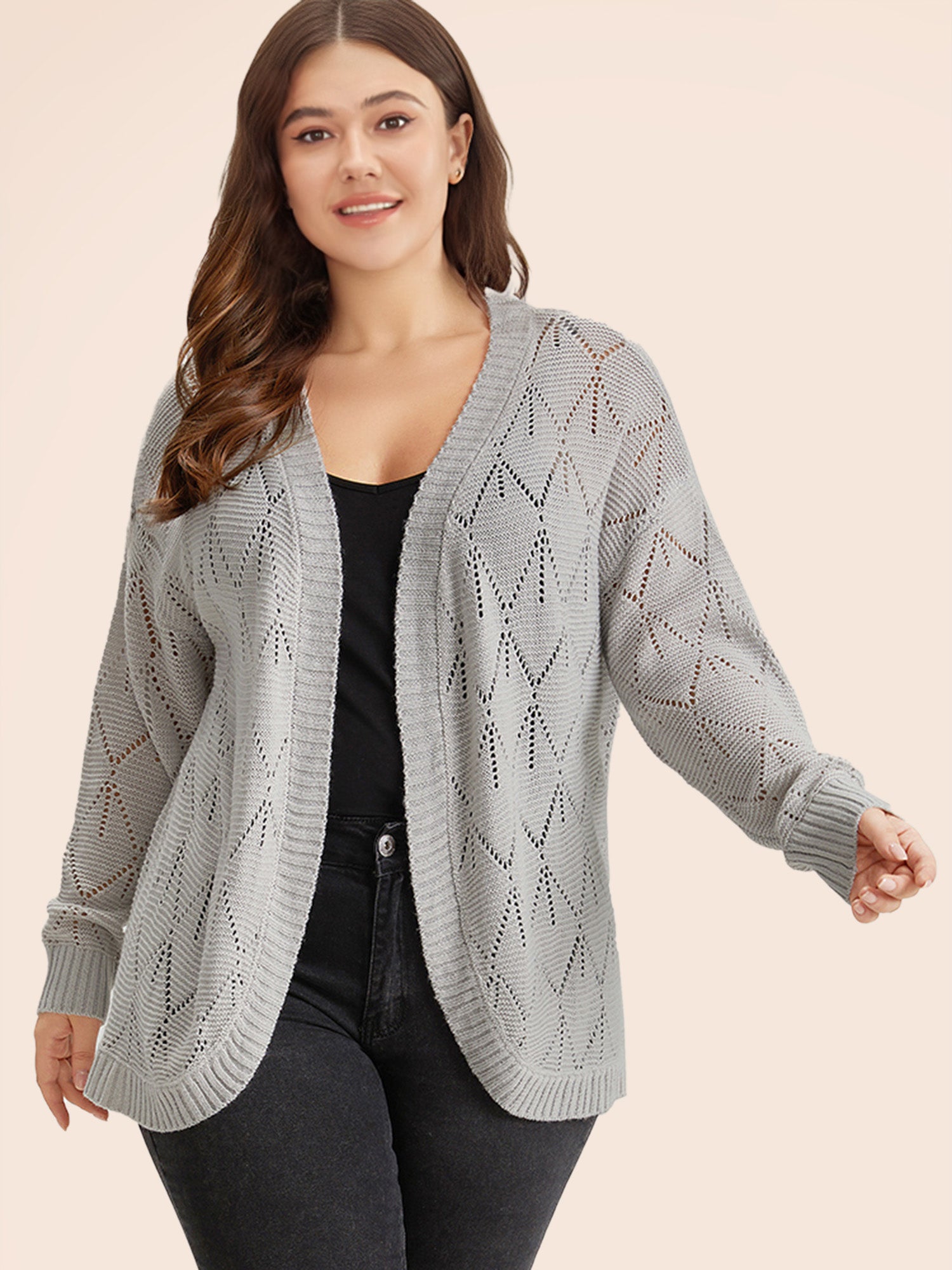 Geometric Hollow Out Open Front Cardigan