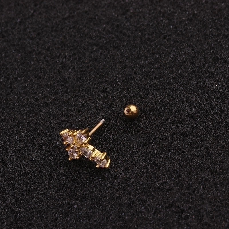 Ear Cartilage Rings & Studs Fashion Cross Copper Inlaid Zircon Zircon